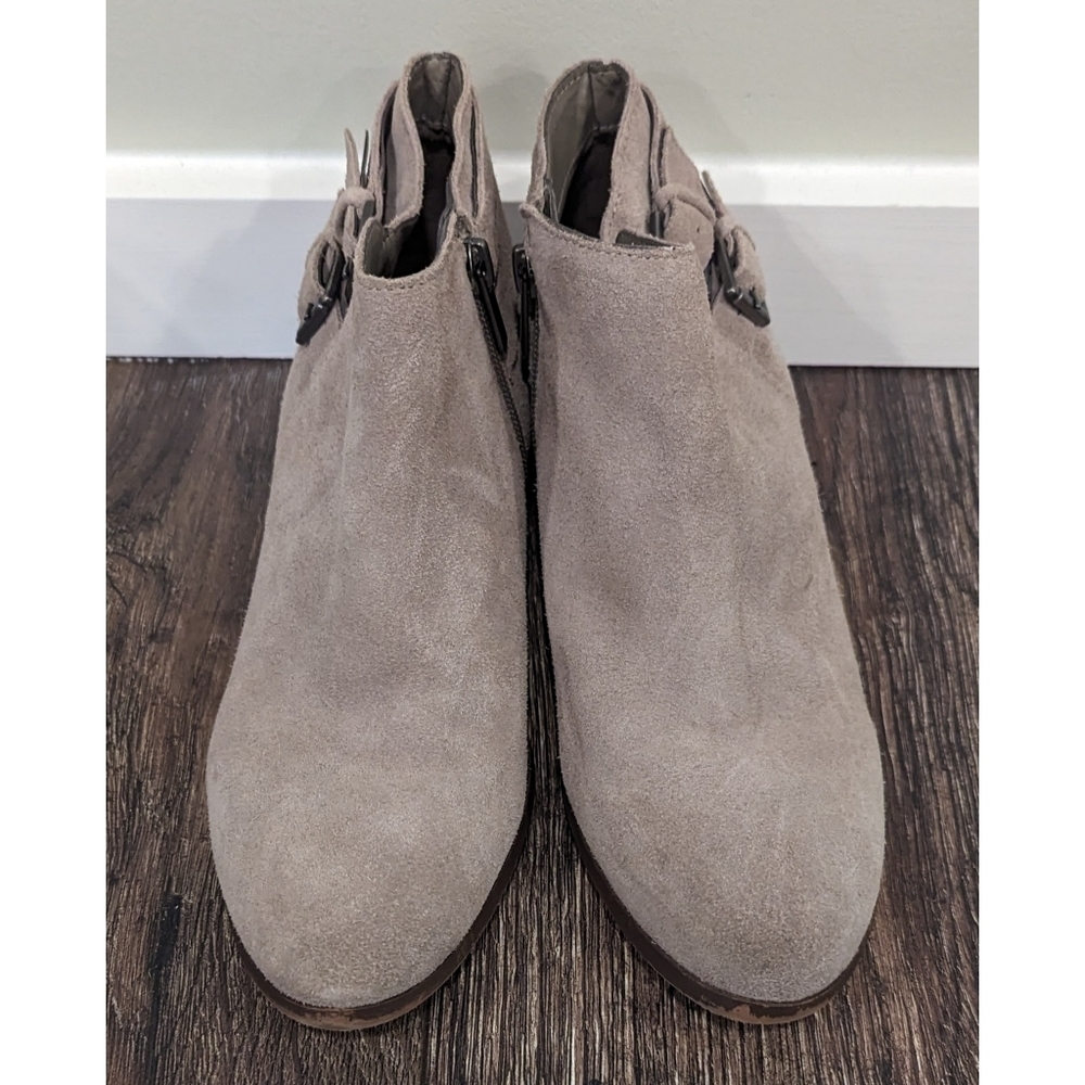 Sam Edelman Grey Leather Suede Petal Heeled Ankle Boots Size 7 - Picture 2 of 11